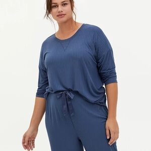 NWT Torrid Plus Size Ribbed Dolman Half Sleeve Lounge Tee Top In Blue